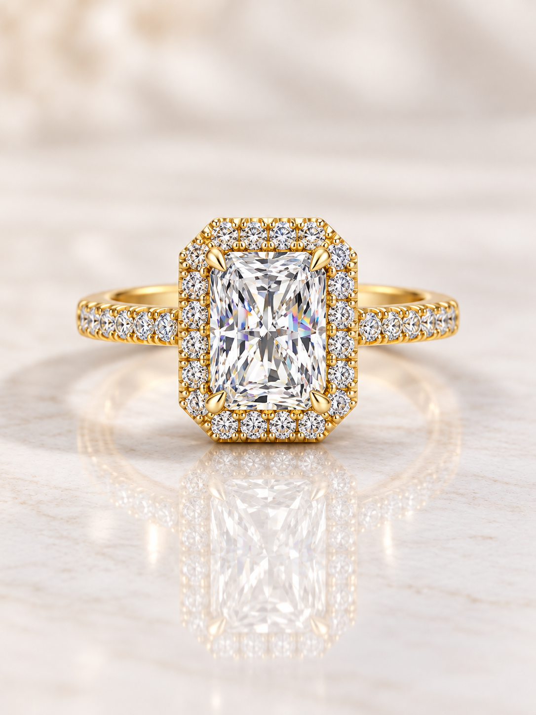 Zaina Aura radiant lab grown diamond ring design, product view