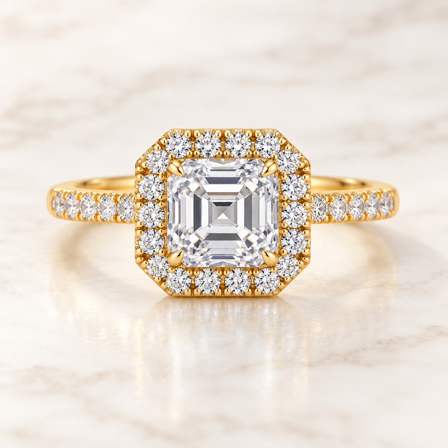 Zaina Aura asscher lab grown diamond ring design, product view