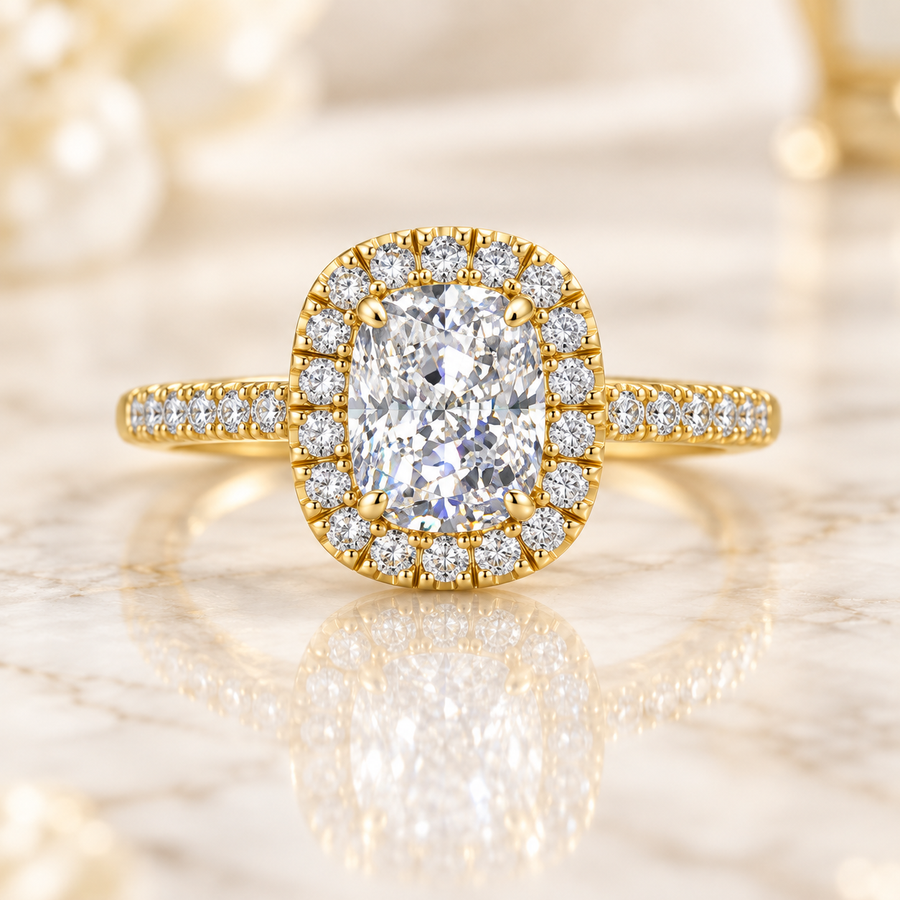 Zaina Aura elongated cushion lab grown diamond ring design, product view