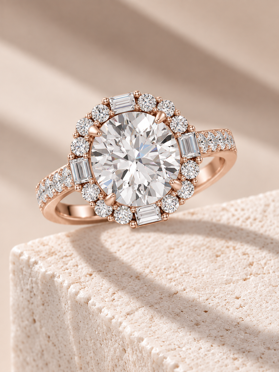 Zaina Corolla oval / baguette lab grown diamond ring design, alternate view