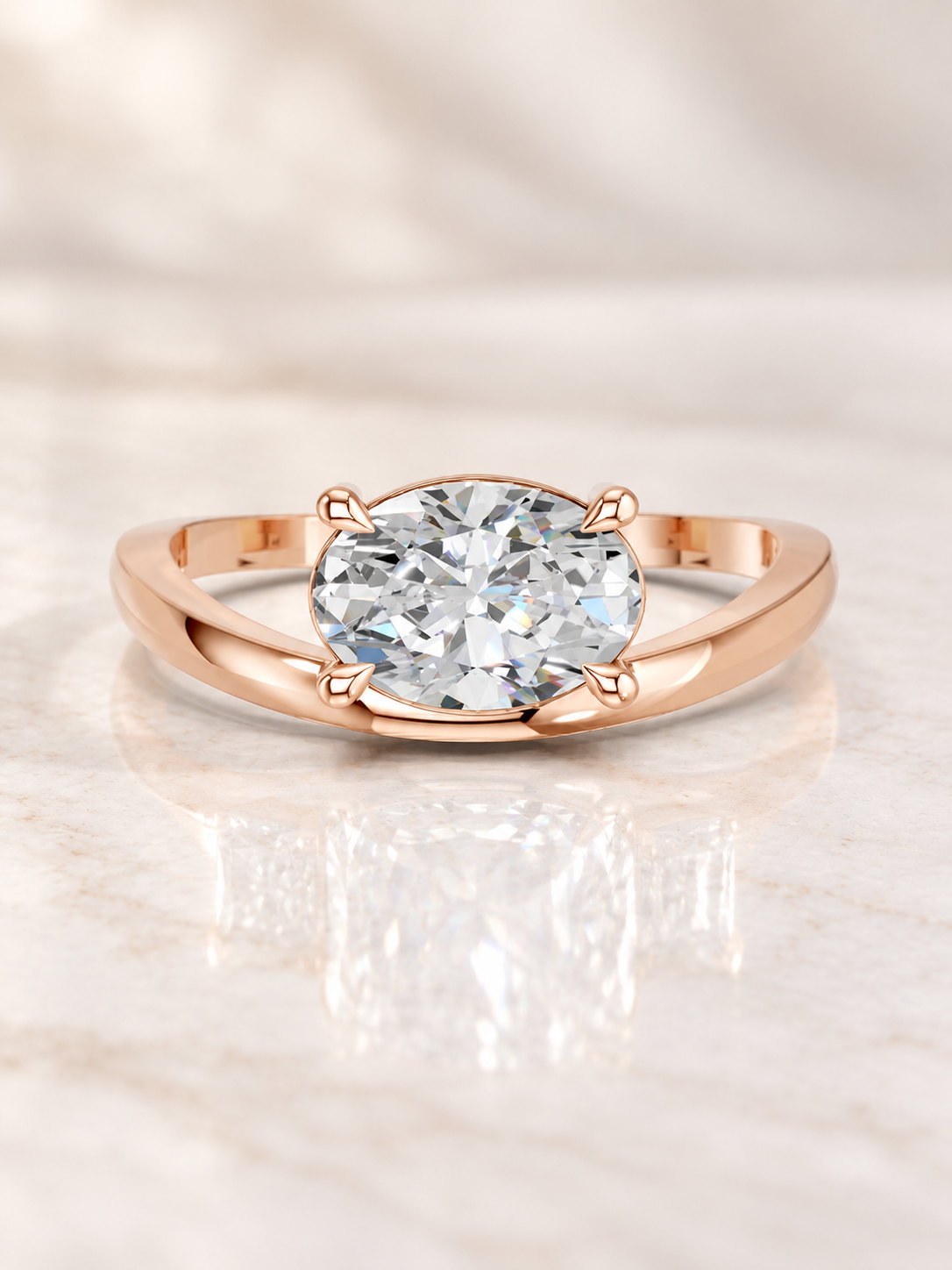 Zaina Crescent oval lab grown diamond ring design, alternate view