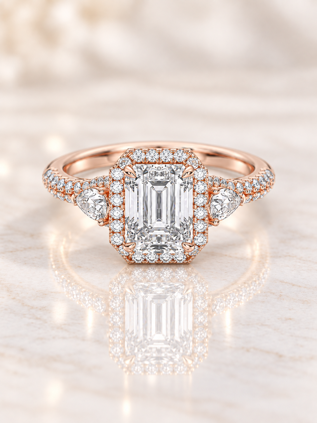 Zaina Gatsby emerald lab grown diamond ring design, product view