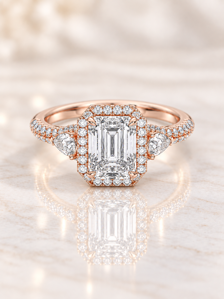 Zaina Gatsby emerald lab grown diamond ring design, product view