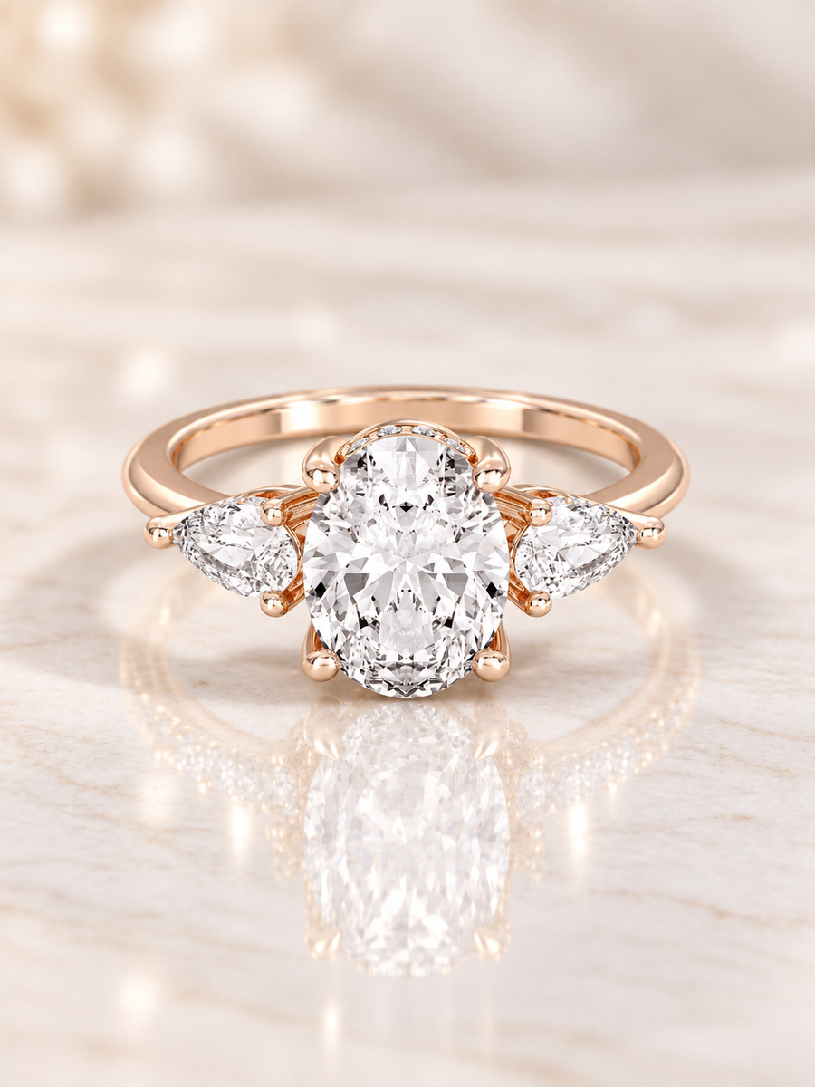 Zaina Iris oval / pear lab grown diamond ring design, product view