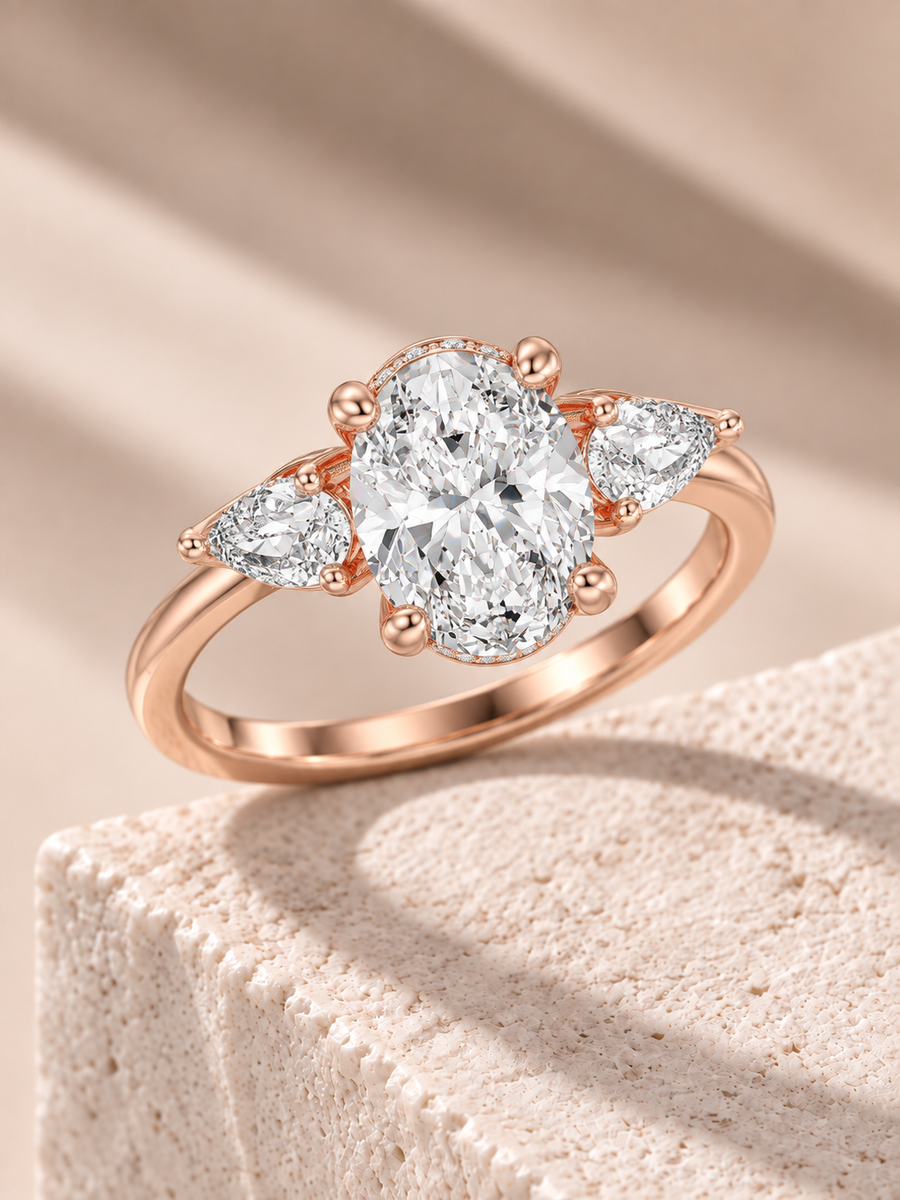 Zaina Iris oval / pear lab grown diamond ring design, alternate view