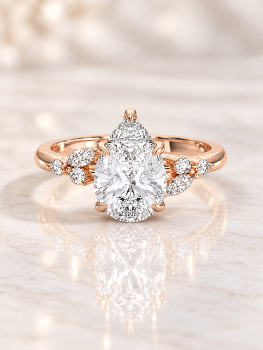 Zaina Lumi pear lab grown diamond ring design, product view