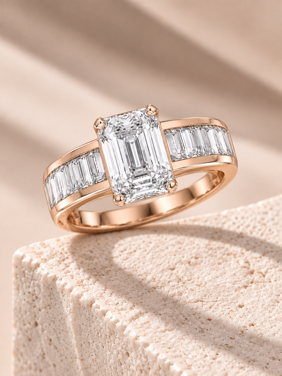 Zaina Marlowe emerald lab grown diamond ring design, alternate view