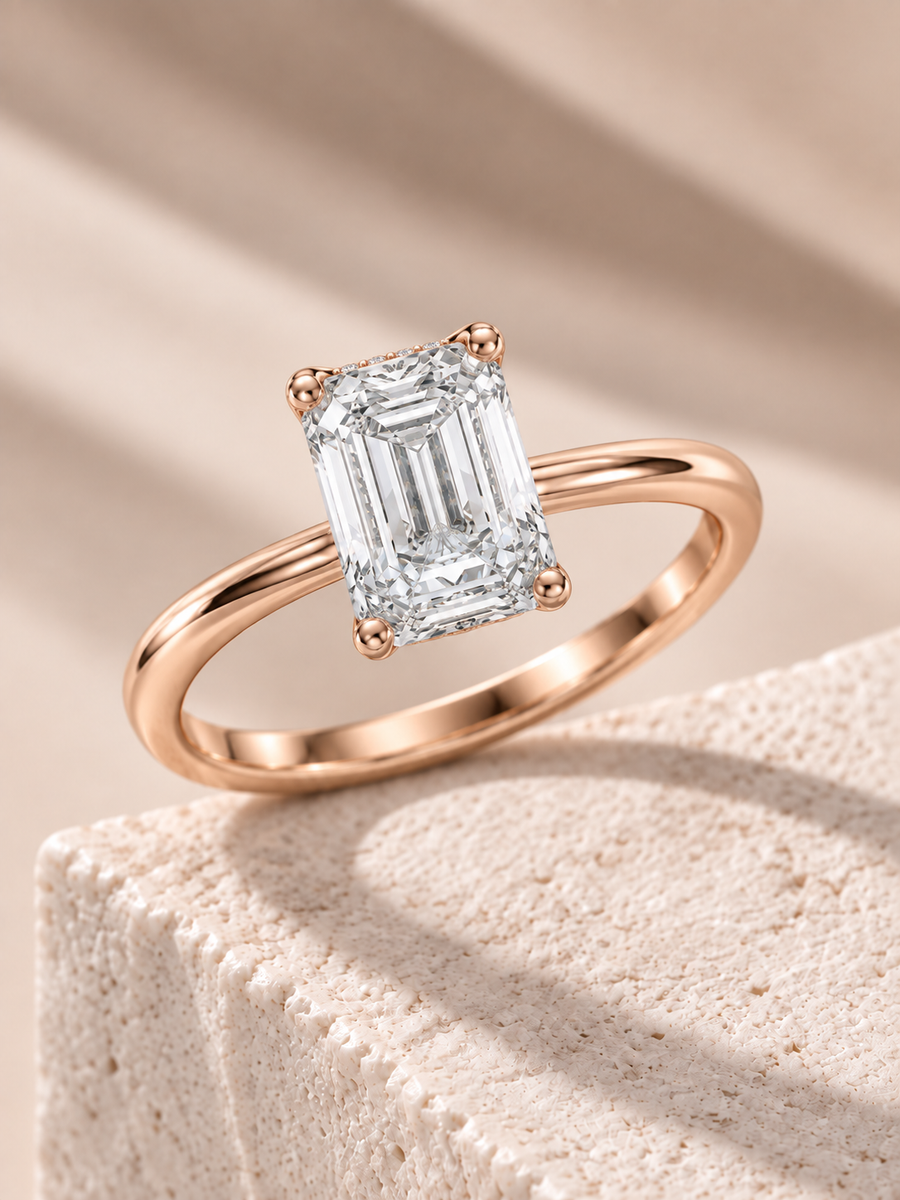 Zaina Nova Emerald lab grown diamond ring in 14k Rose Gold, alternate view