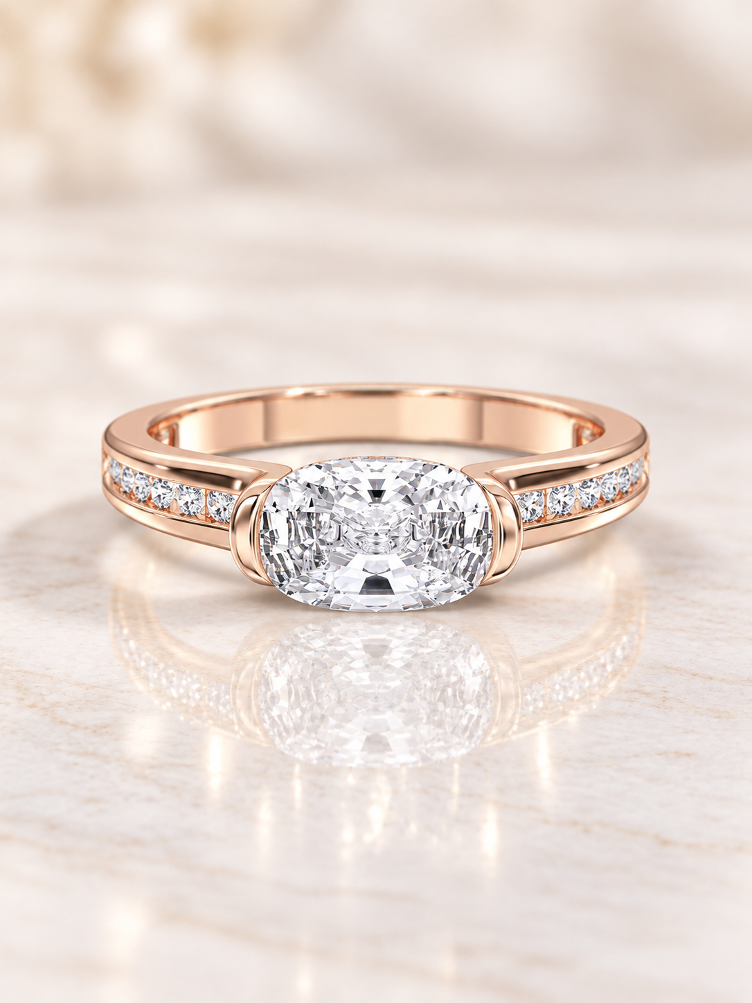 Zaina Orla elongated cushion lab grown diamond ring design, product view