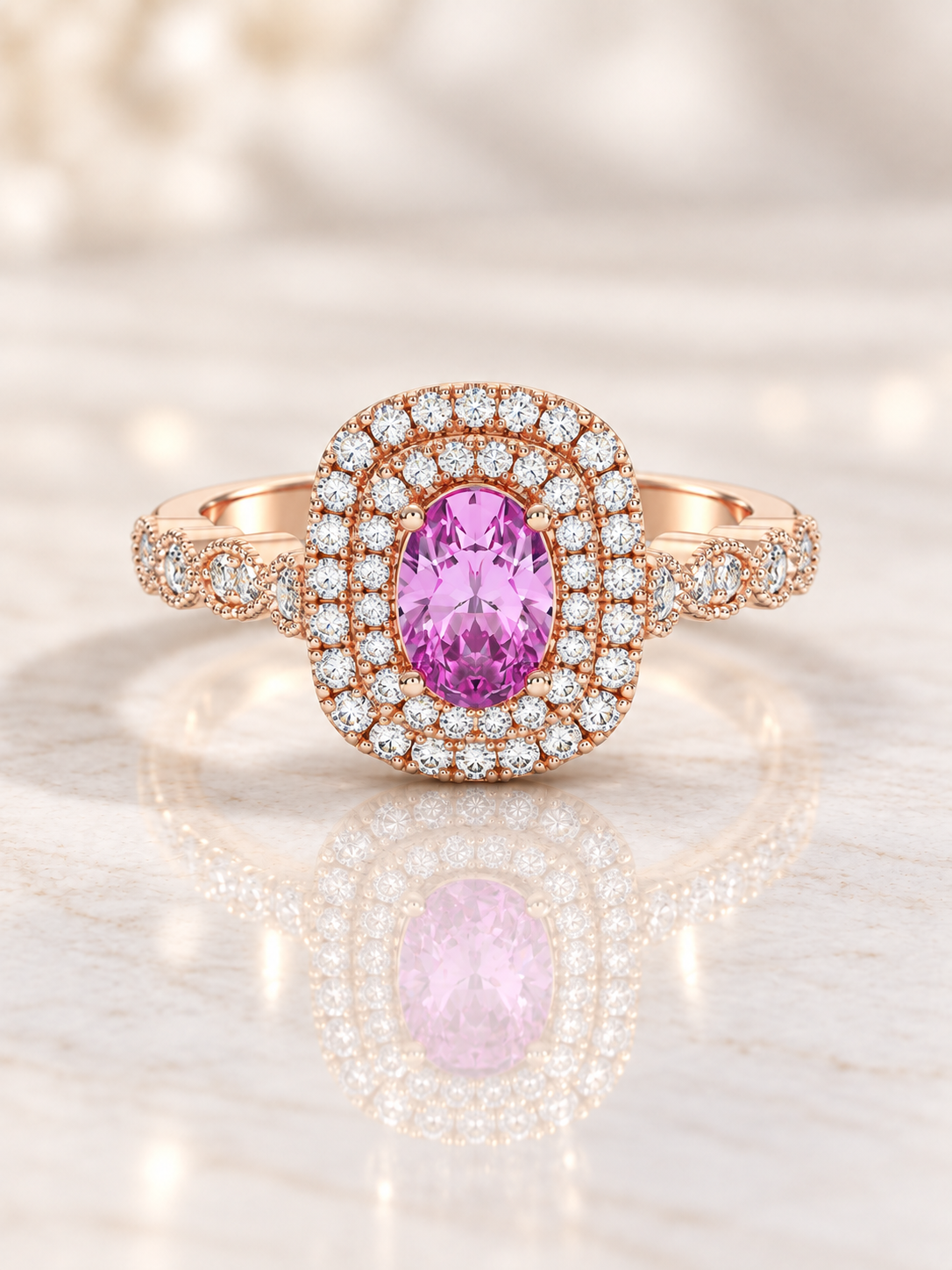 Zaina Rosalind oval (pink sapphire) lab grown diamond ring design, product view