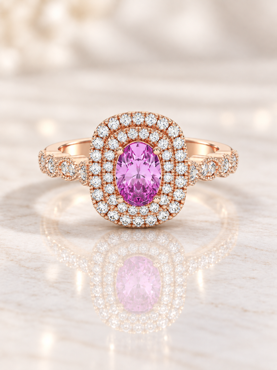Zaina Rosalind oval (pink sapphire) lab grown diamond ring design, product view