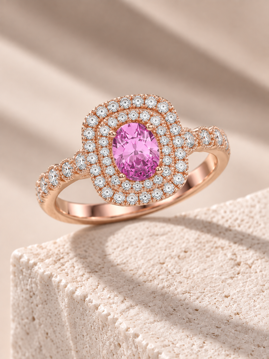 Zaina Rosalind oval (pink sapphire) lab grown diamond ring design, alternate view