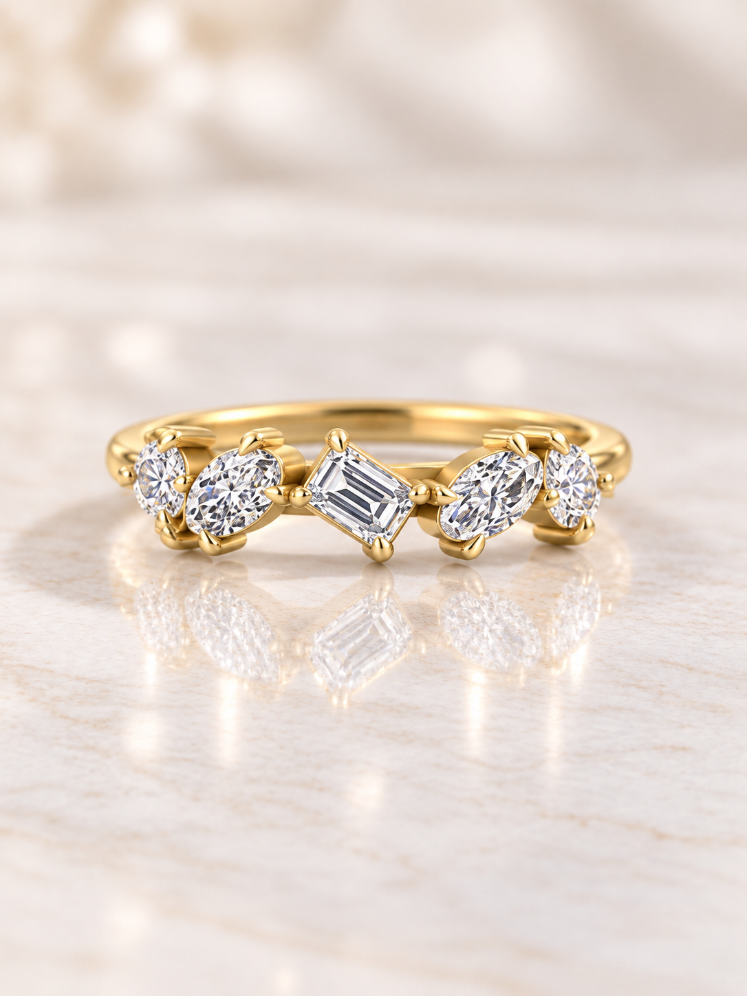Zaina Sonnet emerald / pear / oval lab grown diamond ring design, product view