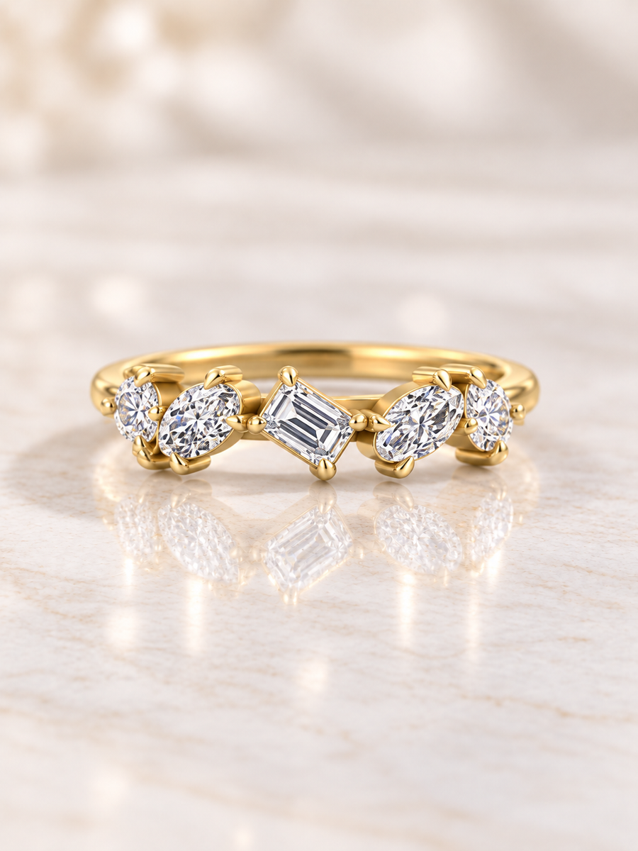 Zaina Sonnet emerald / pear / oval lab grown diamond ring design, product view
