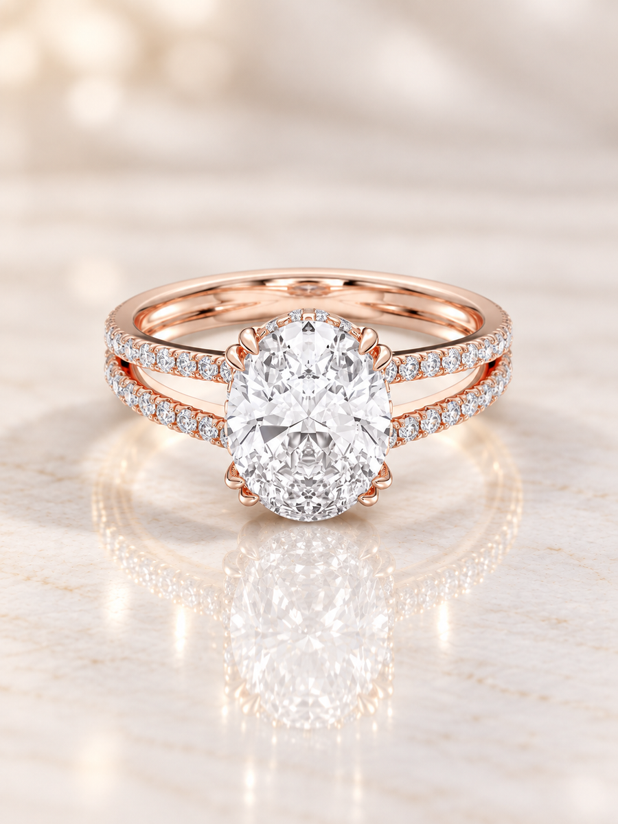 Zaina Vera oval lab grown diamond ring design, product view